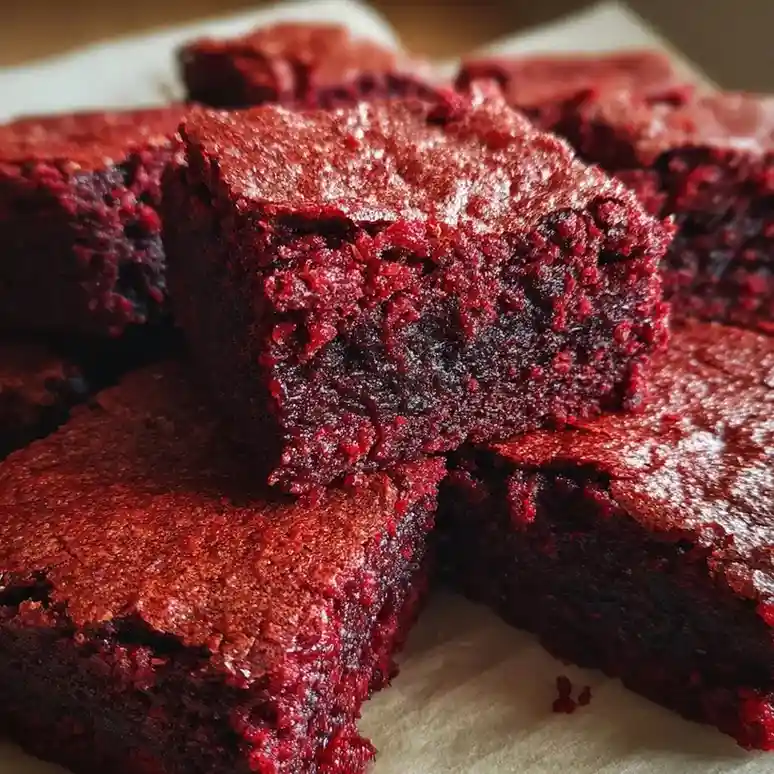red velvet brownie slice with cream cheese swirl