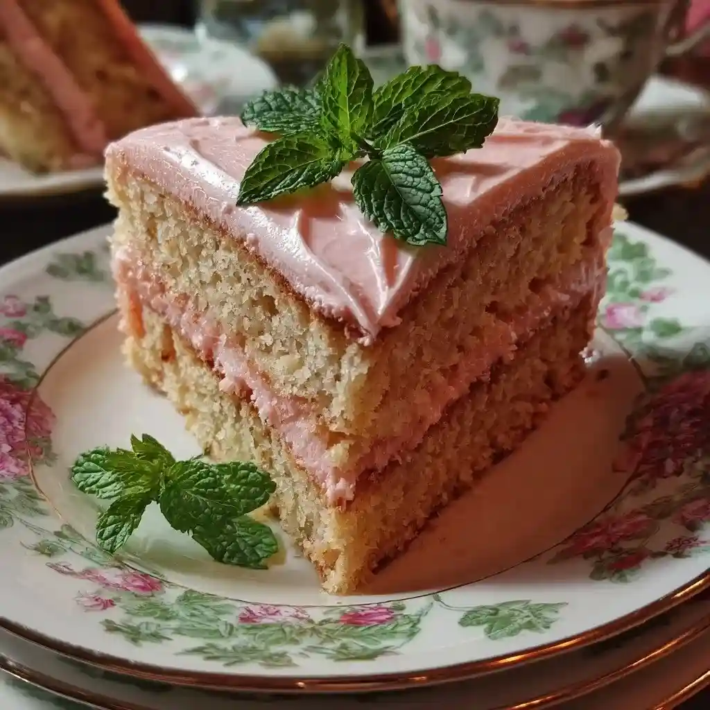 baked watermelon cake slice with pink frosting