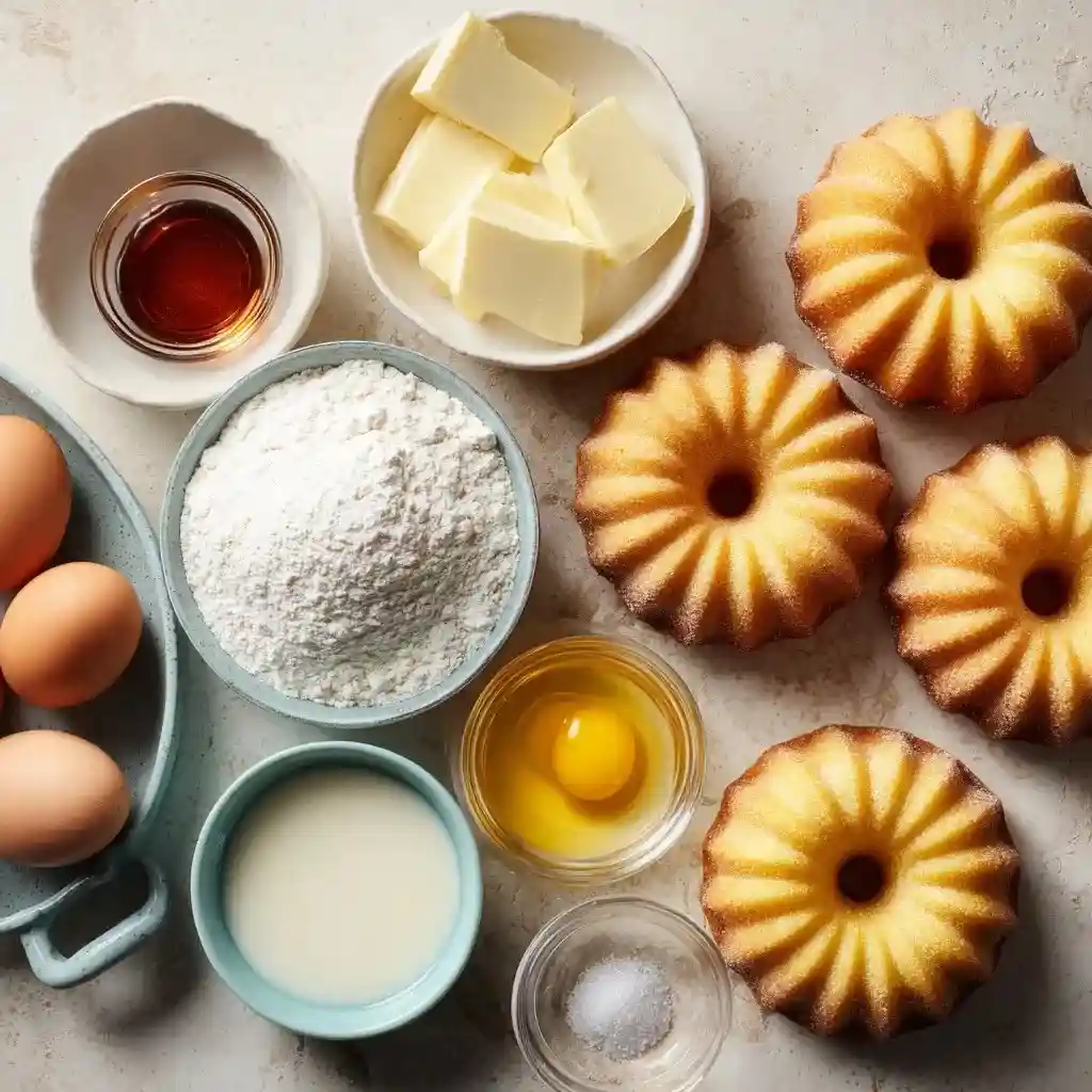 Mini bundt cake ingredients displayed on kitchen counter.