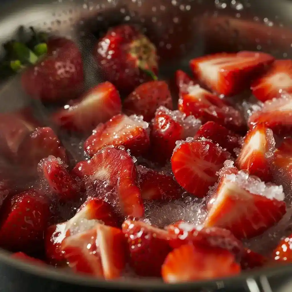 Pancakes drizzled with homemade strawberry glaze