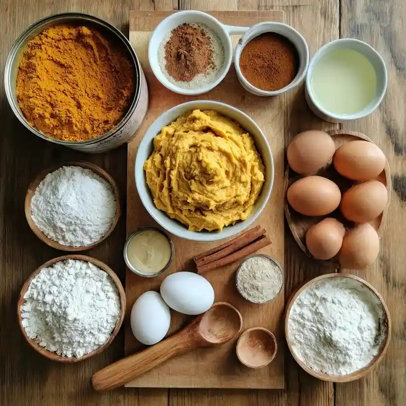 Ingredients for pumpkin cinnamon roll cupcakes