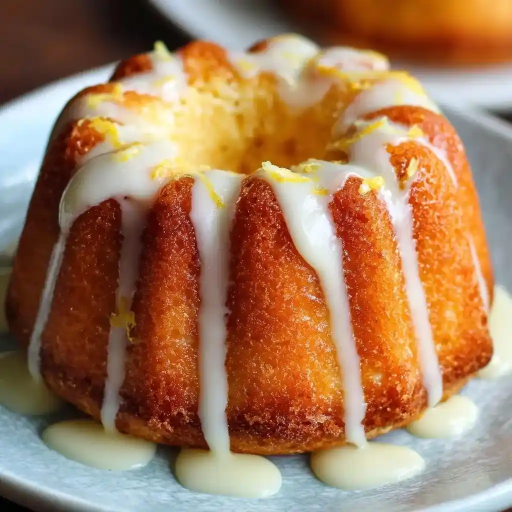 Vanilla mini bundt cake recipe with lemon glaze.