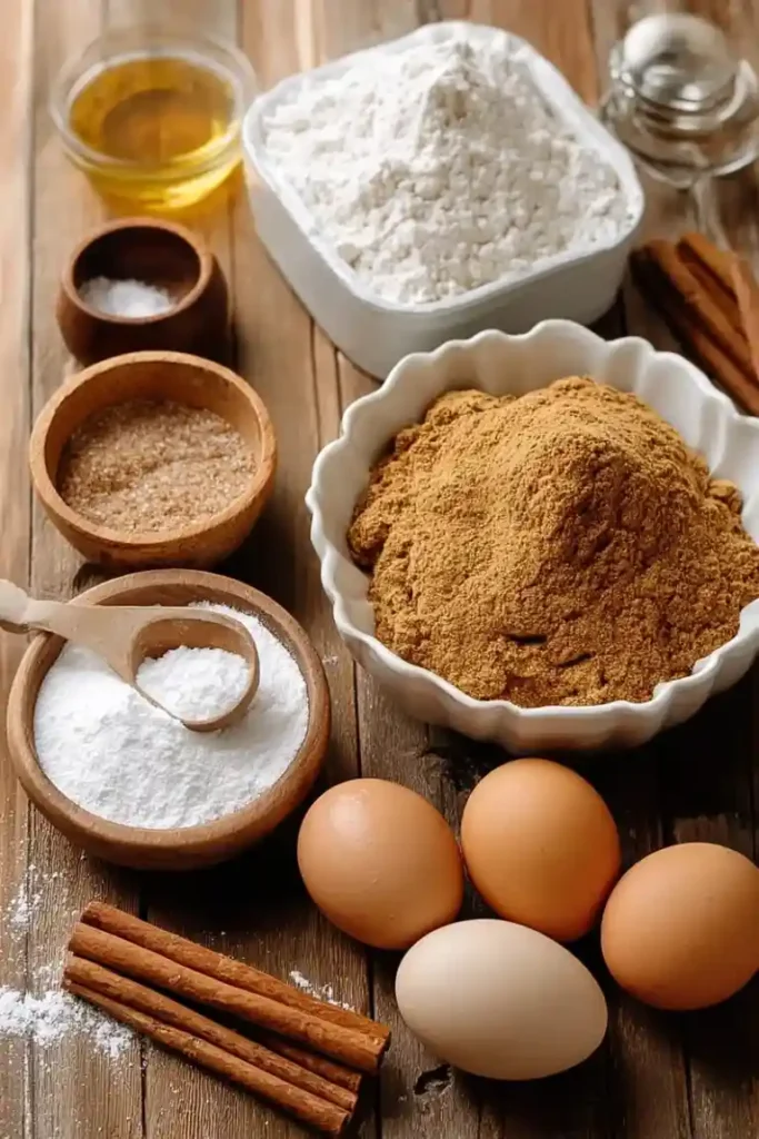 Baking ingredients for snickerdoodle cookie bars on a rustic wooden table.